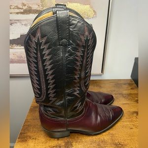Texas Brand Womens Black Brown Leather Cowboy Western Boots Size 9.5 EW